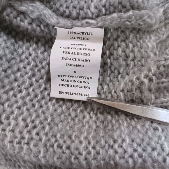 Rewind Owl Face Knit Sweater Sz S Gray -Crew Neck -Soft -Long Sleeve - Picture 10 of 11